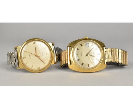 Two Vintage Gold Plated Timex 'Electric'  Wrist Watches, Round Cased Example with Champagne Linen Dial, Gold Pencil Hands wit
