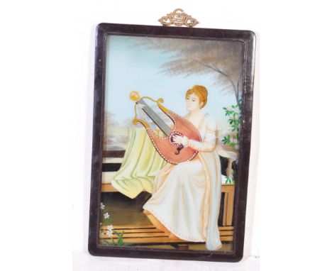 An early 20th century Chinese oriental reverse painting / painting on glass picture depicting and young oriental female paint