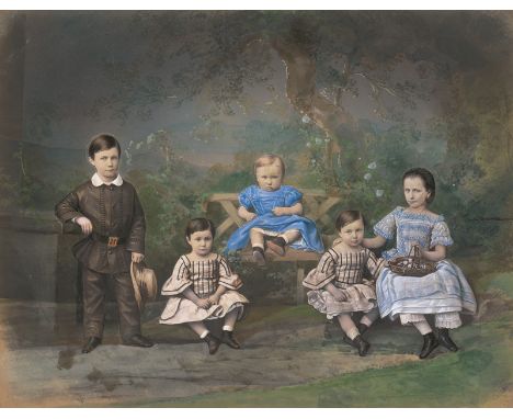 Unknown Photographer -- Studio family portrait of young brothers and sisters. Early 1850s. Hand-painted salted paper print. 2