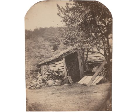 Goos, Berend -- Farmyard near Hamburg. 1857. 2 albumen prints with cut/rounded corners. Each circa 12 x 9,5 cm. Each mounted 