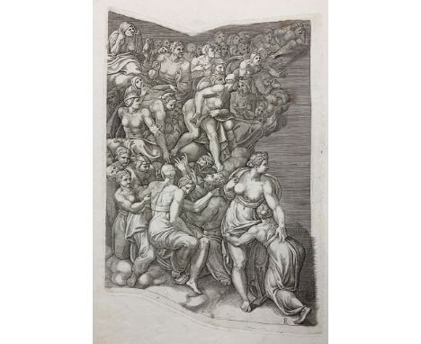 Giorgio Ghisi (Italian, 1520-1582):The Resurrection of the Dead, nine engravings of unorthodox form, bearing varying letters 