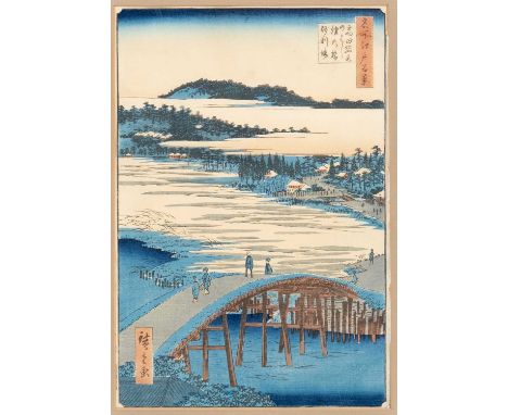 UTAGAWA HIROSHIGE (1797-1858)EDO PERIOD, 19TH CENTURYTwo Japanese woodblock prints, the first entitled Mii banshô (Evening Be