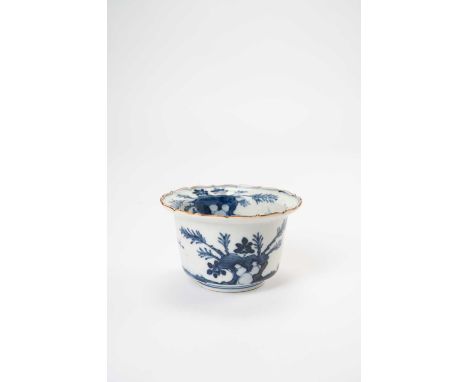 AN UNUSUAL JAPANESE ARITA BLUE & WHITE BOWLEDO PERIOD, C.1670-1740The deep straight body raised on a short foot and with a fl