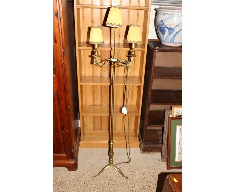 A brass three branch standard lamp