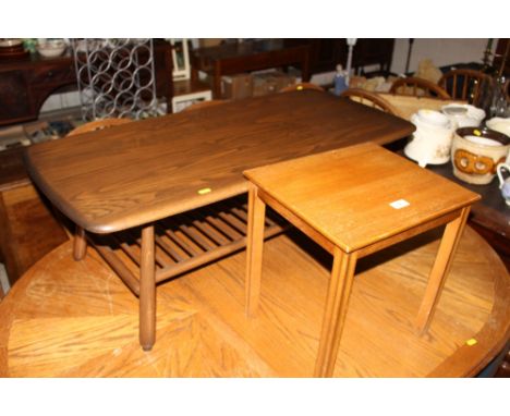 A small teak occasional table; and a Ercol two tier table 