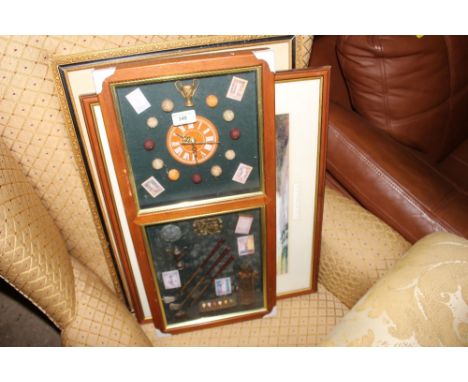 A silk work embroidery of a lion; a wall clock and a coloured print entitled 'A Day In The Country'
