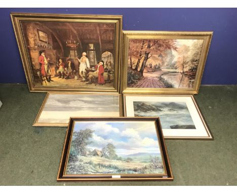 W R Brigg 1795 prints 'Saturday Evening' &amp; 'Sunday Morning' framed &amp; glazed &amp; 5 other prints 