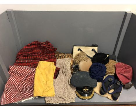 Qty of vintage hats, bags, clothes &amp; military cap 