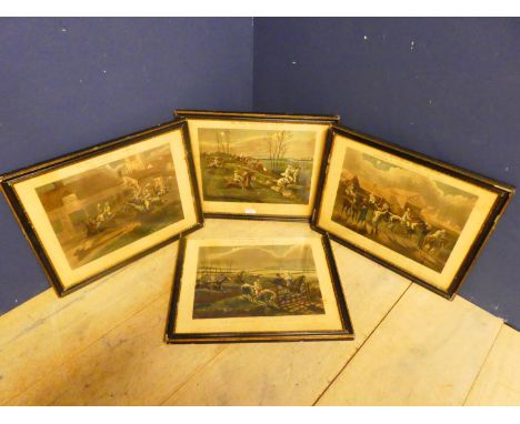 After H. Alken set of 4 colour prints in gilt frame 'The First Steeplechase on Record' published Ben Brooks 1839,(The Shadow 