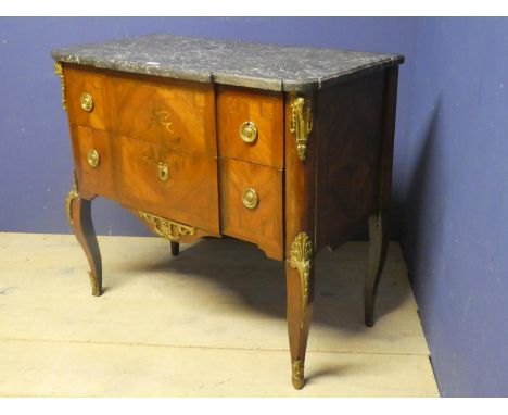 C19th French mahogany 2 drawer commode, gilt brass mounts &amp; handles, marble topped 89 x 47 x 79H cm 