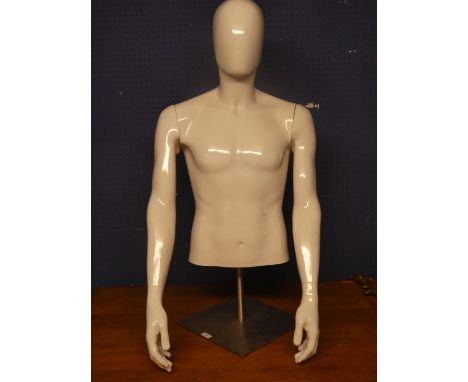 Half white fibre glass  mannequin, male torso, on metal base 102 cm 