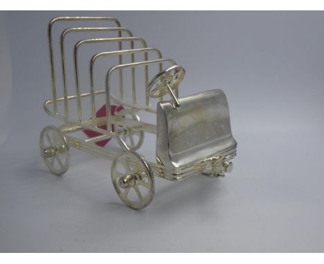 Unusual silver plated toast rack in the form of a vintage car 