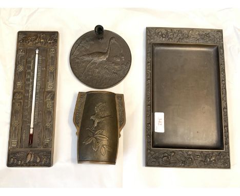 Bronze desk tidy the tray stamped verso 'This tray was cast in bronze manufactured by A. Cohen &amp; Co Ltd London est 1799' 