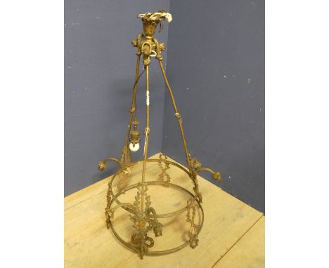 Skirt frame gilt metal ceiling light of 3 pairs of light branches &amp; a central light 90 cm 