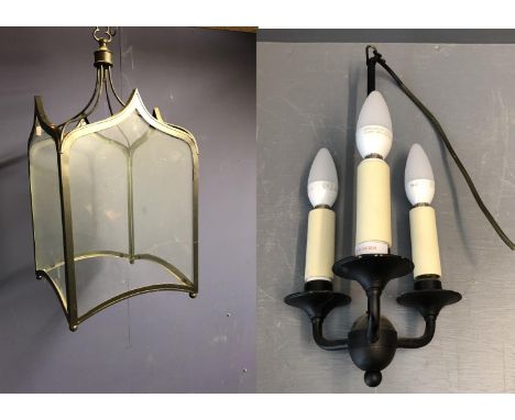 Square 29 x 29 cm 'Gothic' style metal lantern with 3 bulb fitting 60 cm 