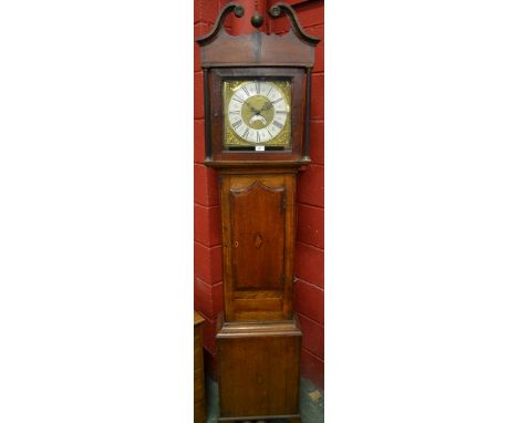 A George III oak and mahogany longcase clock, the 28cm brass dial with silvered chapter ring inscribed Ashton, Ashburn (sic) 