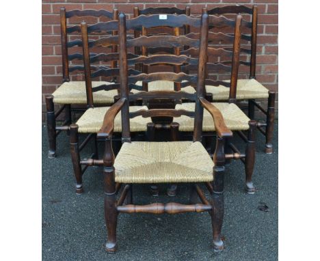 A set of six elm ladder back rush seated dining chairs (6)