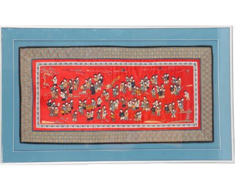 Vintage Chinese Embroidered Tapestry, silk stitched tapestry panel of Qing Dynasty 'Hundred Boys Playing'. Main embroidered t