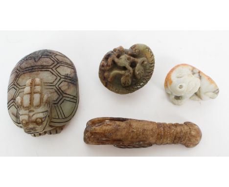 Chinese Stone &amp; Jade Animal Studies. Most late Qing Dynasty comprising a lion headed turtle, a crawfish, a sleeping ram a