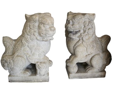 Tang Dynasty, 7th /10th. Century. CE The impressive male and female inward-facing guardian lions, poised in heraldry, and car