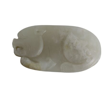 Chinese Translucent White Jade Pig Jade with opaque white inclusions, the pig in a resting pose Size: 3 1/2 x 2 in.