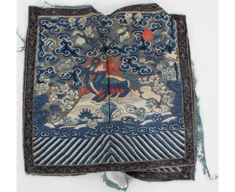 Chinese Square Rank Badge (Buzi) Qing Dynasty, 19th Century. Depicting a Bear signifying a Military Official of the Fifth Ran