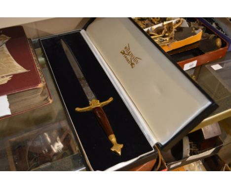 A Wilkinson Sword presentation letter opener with inscription in original case