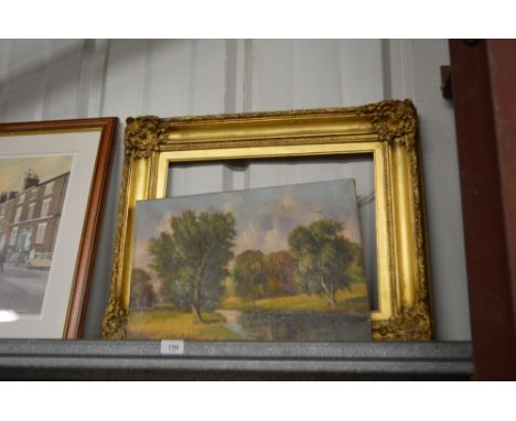 R Mallet, oil on canvas study depicting a figure by a figure, contained in ornate gilt frame 