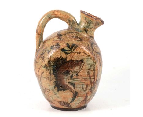 Martin Brothers, a large stoneware flask, 1887, incised with grotesque fish and other aquatic creatures, incised ‘R.W. Martin