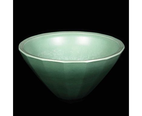 Keith Murray for Wedgwood, a fluted bowl, post 1932, matt green glaze, facsimile signature backstamp, height 13cm, diam 25.5c