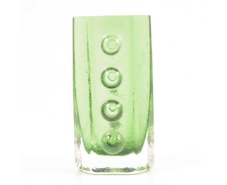 Geoffrey Baxter for Whitefriars - a Textured Glass 'Traffic Light' vase, meadow green colourway, shape 9760, 12.5cm.