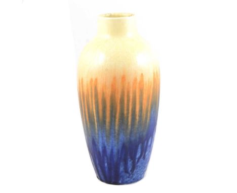 William Howson Taylor, a Ruskin Pottery vase, ovoid body with streaked yellow-to-blue crystalline glaze, impressed mark and s