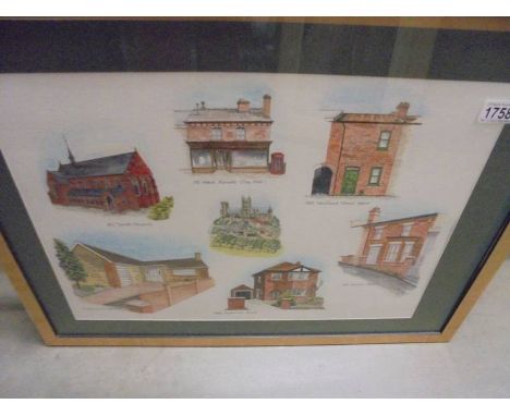 A framed and glazed architectural print.