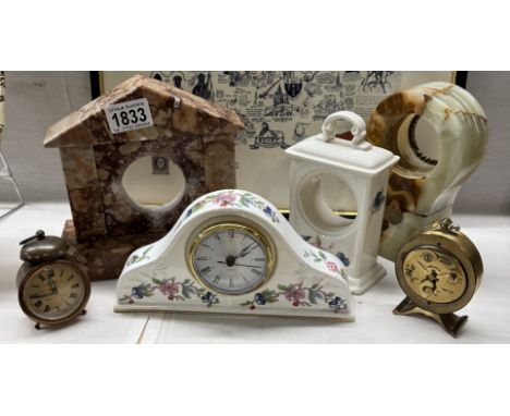 A selection of clocks &amp; clock cases including onyx, pink marble &amp; Aynsley