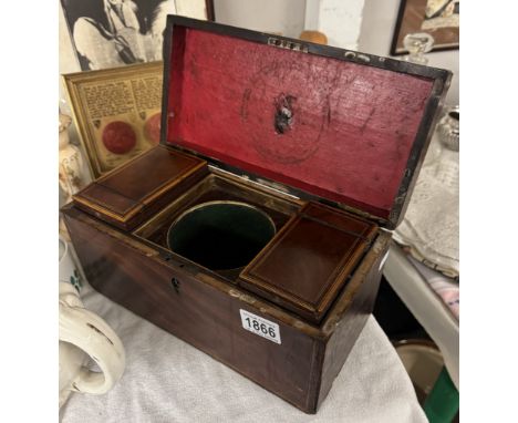 Victorian inlaid mahogany tea caddy