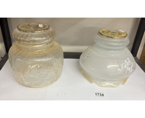 2 Delicate ceiling lamp shades with transfer floral patterns