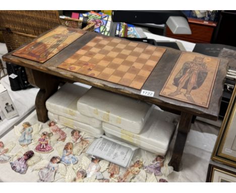 A small side table with tooled leather chess board &amp; Normal King &amp; Queen side panels
