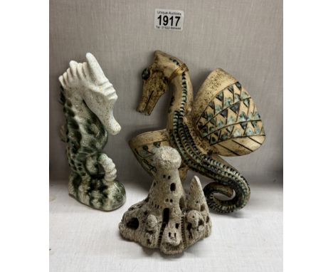 A quantity of studio pottery seahorses including John Bordeaux pottery Isle Of Scilly
