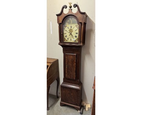 19c George Stephenson Warminster 30 hour longcase grandfather clock with painted arch face