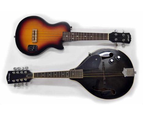 Ashbury Gibson F-style electric mandolin,&nbsp;with two pickups no. GR 31022K, soft case also a Stagg electric ukulele with g