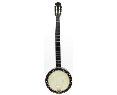 Five string zither banjo by and stamped A. Weaver, Maker, London, with 8.25" skin and 26.5" scale, within an Ashbury compress