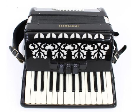 Scarlatti forty-eight button piano accordion with three switches, cased 