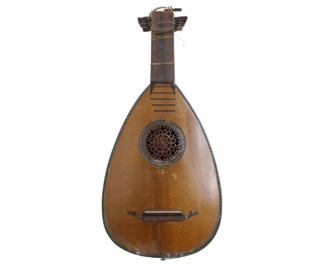 Antique lute in need of restoration, unlabelled, the bowl back with thirteen maple ribs, original hard case 