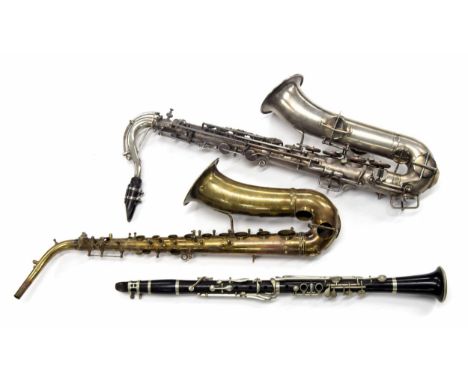Martin silver plated alto saxophone, low pitch, no. 70071, with crook, mouthpiece and case; also 'The Regent' brass saxophone