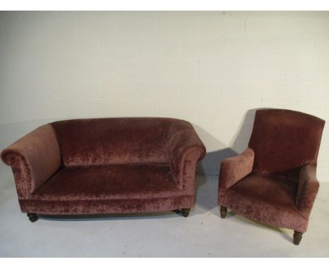 A crushed velvet two seater sofa and matching armchair