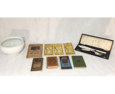 A collection of items including vintage 1930's Ordnance Survey maps, Multum In Parvo atlas of the world etc.