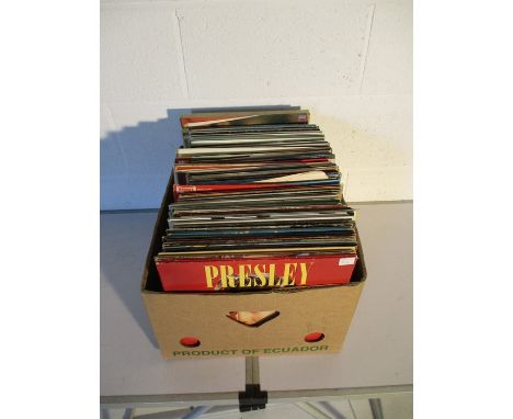 A box of various 12" vinyl records including rock, pop, classical, musicals, soundtracks etc - Artist includes Elvis Presley,