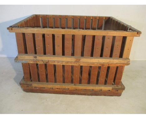An Axminster Carpets large bobbin crate with fold down front. AF. Height 94cm, Length 146, Width 105cm.