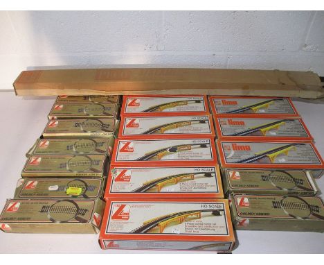 Ten Lima Model railway Golden series packs of Track, Five, Lima models five piece curved bridge sets. Four Lima models banked