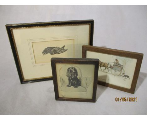 Three small Cecil Aldin prints "The same old wish", "Nonie" and one other dog print of a Spaniel on a chair